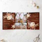 自然ダスティピーチフローラテラコッタ結婚ズ 三つ折り招待状 (内部)