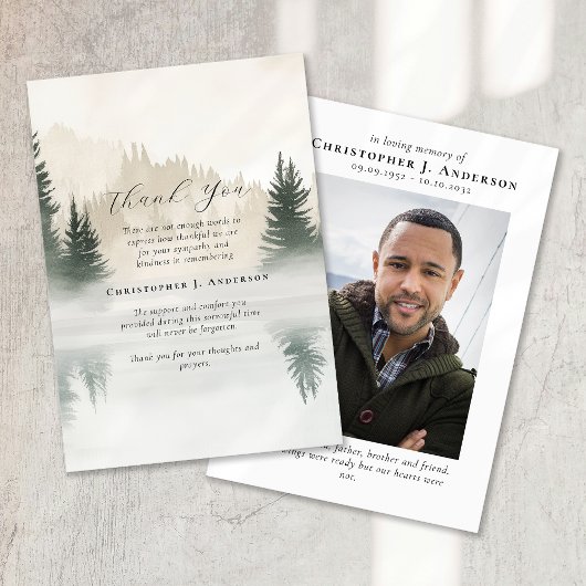 自然ツリーズレイク写真悔やみや弔慰葬儀記念 サンキューカード