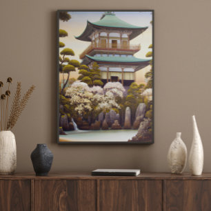 自然テンプルアジアンウォールアート ポスター