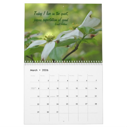 自然テーマ感動的引用文 カレンダー (3月 2026)