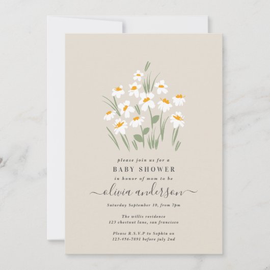 自然デイジーフローラエレガント美しい赤ちゃんシャワー 招待状 (正面)
