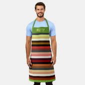自然トーンストライプカスタム エプロン (着用した状態)