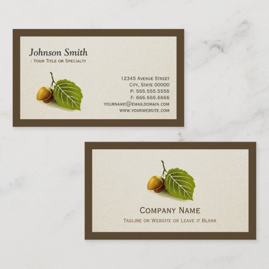 自然ナットとリーフ – シンプルロゴエレガント付き 名刺 (正面/裏面)