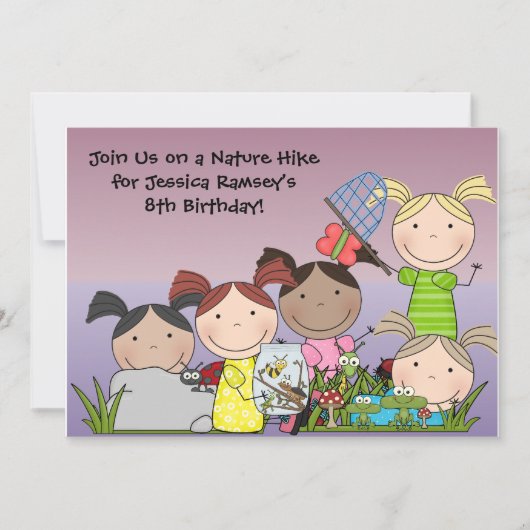自然ハイキングの女の子の誕生日パーティー招待状 招待状 (正面)