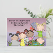 自然ハイキングの女の子の誕生日パーティー招待状 招待状 (スタンド正面)