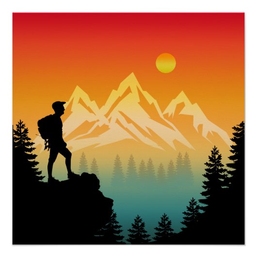 自然ハイキング山林の風景 ポスター (正面)