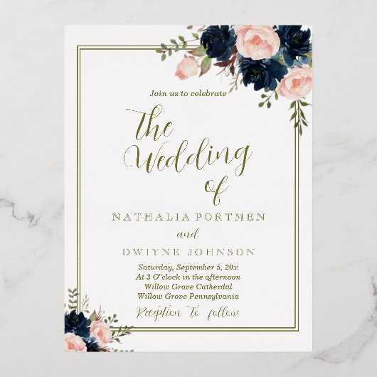 自然バラ結婚式招待状 箔シーズンポストカード (正面)