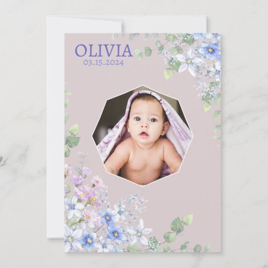 自然パーソナライズされたフローラ写真ベビーシャワー 招待状 (裏面)