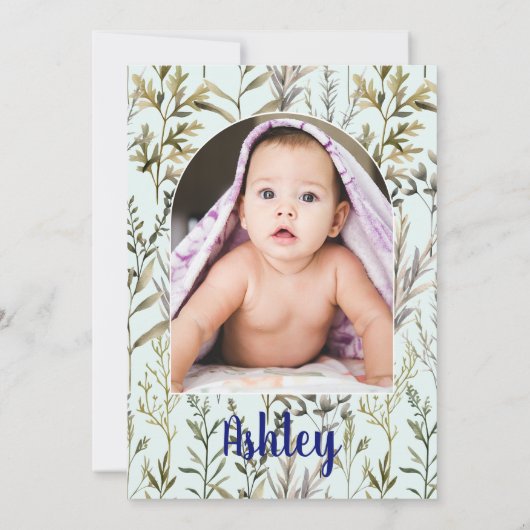 自然パーソナライズされたフローラ写真ベビーシャワー 招待状 (裏面)