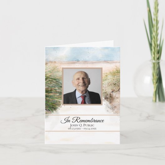 自然ビーチ水彩葬儀記念悔やみや弔慰 サンキューカード (正面)