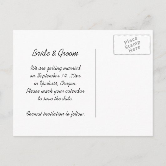 自然ビーチ結婚式日付の保存 案内ポストカード (裏面)