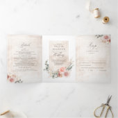 自然ピンクの花エレガントボホ結婚の 三つ折り招待状 (内部)