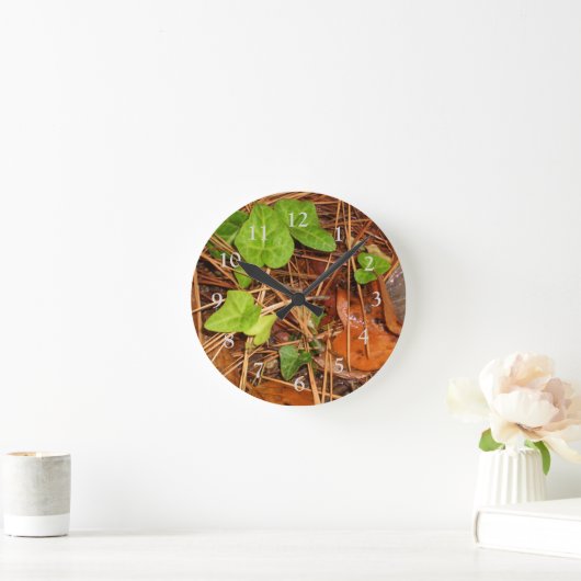 自然フォレストフロアイングリッシュアイビー雨葉時計 ラウンド壁時計 (ホーム)
