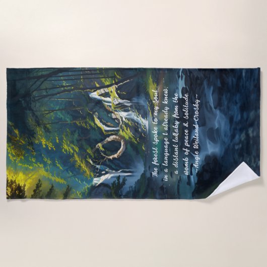 自然フォレストYOGA隠し文字霊気マスター引用文 ビーチタオル (正面)