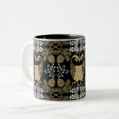 自然フクロウフォークアート ツートーンマグカップ (正面左)