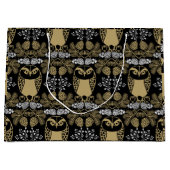 自然フクロウフォークアート ラージペーパーバッグ (正面)