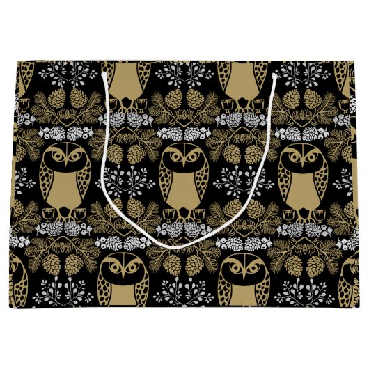 自然フクロウフォークアート ラージペーパーバッグ (正面)