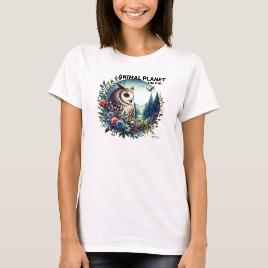 自然フクロウ印刷 – Animal Art Tシャツ (正面)