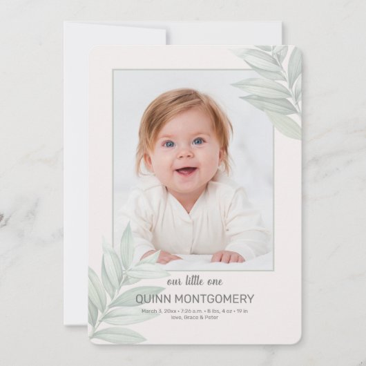 自然フレーム写真の生誕発表 案内状 (正面)