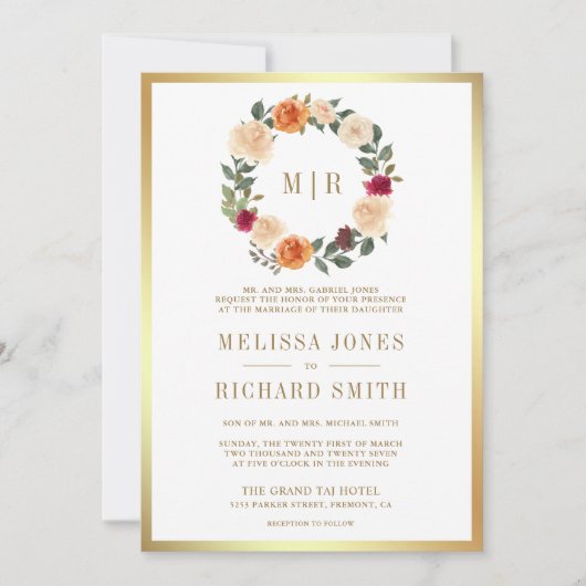 自然フローラのリースが全て結婚ある 招待状 (正面)