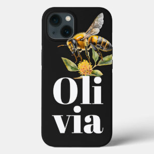自然フローラビー黒パーソナライズされた名 iPhone 13ケース