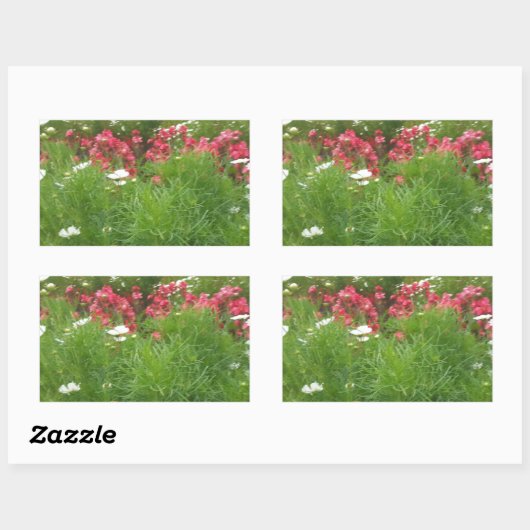 自然フローラピンクと白の花草 長方形シール (シート)