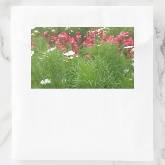 自然フローラピンクと白の花草 長方形シール (バッグ)