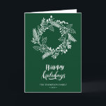 自然フローラリース |ポインセチア松葉緑 シーズンカード<br><div class="desc">白と緑の背景で松の枝とポインセチアの花模様の美しいクリスマスリースのフレームを特色シンプルに、この、ミニマルとフェスティバルのホリデーカードを使って、愛する人に休日の暖かい願いと挨拶を送かわいらしる。皆さん聖降誕祭お目出度う、新年おめでとう。</div>