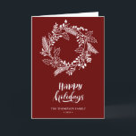 自然フローラリース | Poinsettia Pine Bough Red シーズンカード<br><div class="desc">白とマルーンの赤の背景で松の枝とポインセチアの花模様の美しいクリスマスのリースのフレームを特色シンプルに、この、ミニマルとフェスティバルのホリデーカードを使ってかわいらし、休日の暖かい願いと挨拶を愛する人に送信する。皆さん聖降誕祭お目出度う、新年おめでとう。</div>