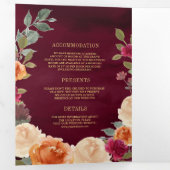 自然フローラリースQRコードブルゴーニュ結婚ズ 三つ折り招待状 (内部最初)