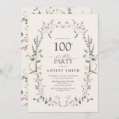自然フローラ100th誕生日パーティー水の色 招待状 (正面/裏面)