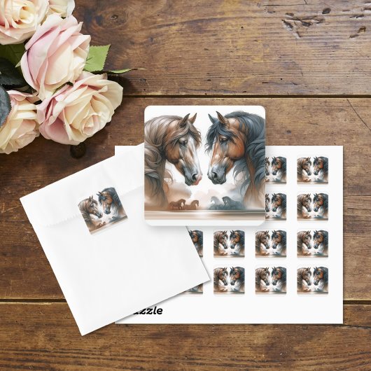 自然ブラウン結婚ウマ スクエアシール