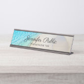 自然ブルーシーウェーブサンドモダンテンプレート デスクネームプレート (正面)