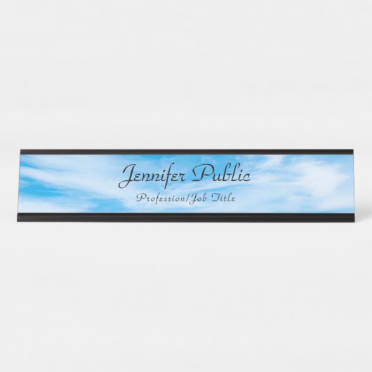 自然ブルースカイホワイトクラウドモダンエレガントトレンディー デスクネームプレート (正面)