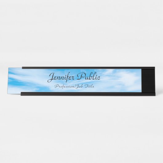 自然ブルースカイホワイトクラウドモダンエレガントトレンディー デスクネームプレート (正面)