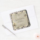 自然ベージュツリーバーク金ゴールドフレーム製品ラベル スクエアシール (封筒)