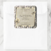 自然ベージュツリーバーク金ゴールドフレーム製品ラベル スクエアシール (バッグ)