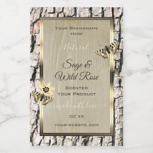 自然ベージュツリーバーク金ゴールドフレーム製品ラベル フードラベル (シングルラベル)