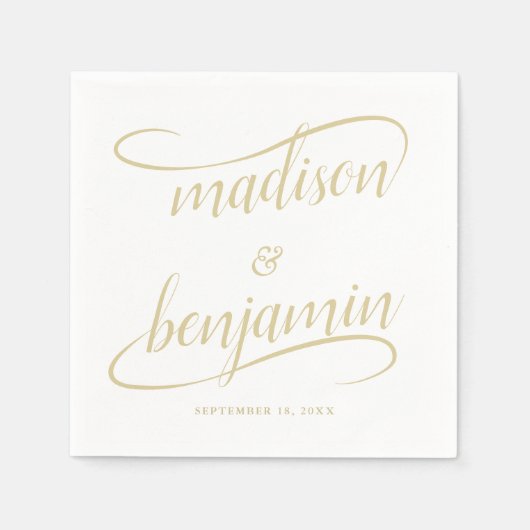 自然ベージュ色手書きスワッシュ結婚書道 スタンダードカクテルナプキン (正面)