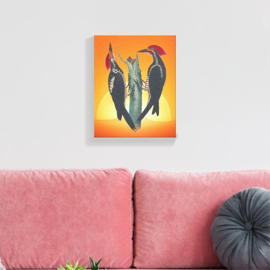 自然ペアの野生の木のペッカ キャンバスプリント (インサイチュ (リビング))