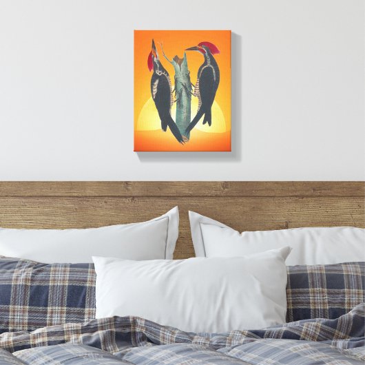 自然ペアの野生の木のペッカ キャンバスプリント (インサイチュ (寝室))