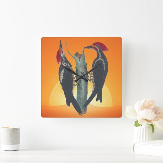 自然ペアの野生の木のペッカ スクエア壁時計 (ホーム)