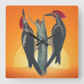 自然ペアの野生の木のペッカ スクエア壁時計 (正面)