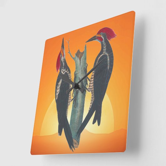 自然ペアの野生の木のペッカ スクエア壁時計 (傾斜)