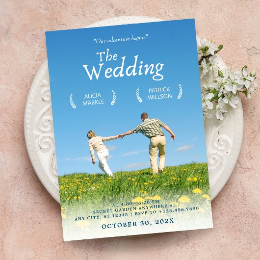 自然ミニマルなドラマ結婚映画のポスター 招待状