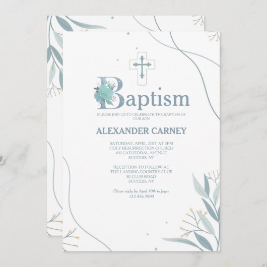 自然ミニマルバプテスマ招待状 招待状 (正面/裏面)