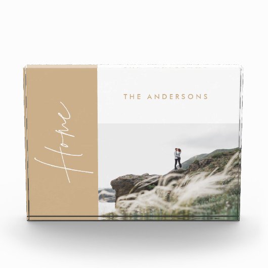 自然モダンなベージュのホーム写真家族のギフト フォトブロック (正面)