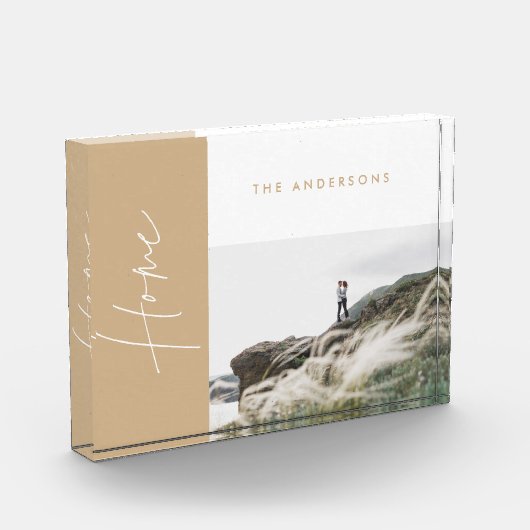 自然モダンなベージュのホーム写真家族のギフト フォトブロック (左)