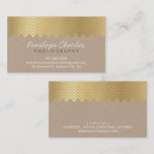 自然モダンクラフト上の金ゴールドフォイルのシェブロン模様 名刺 (正面/裏面)