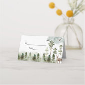自然モダングリーン林 |水彩ツリー プレイスカード (正面)